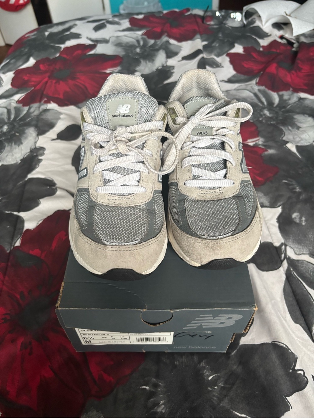 New Balance Gray and Beige Suede & Mesh Sneakers